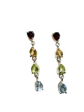 STS Earrings Multi-Gemstone Garnet Citrine Peridot Topaz Sterling Silver